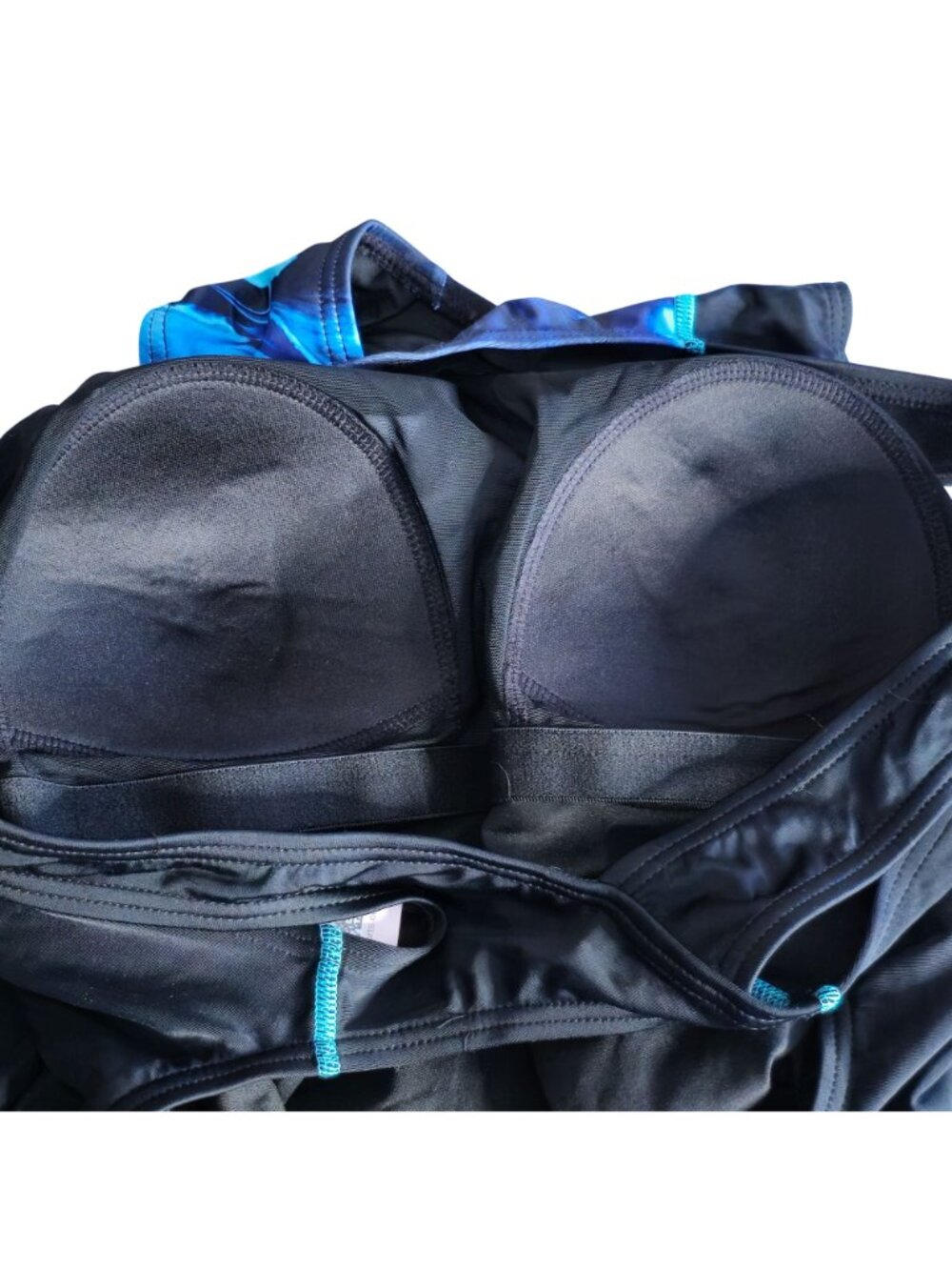 Blue Black Swirl One-Piece Swimsuit M Racerback UPF 50+ Keyhole Lined - Picture 4 of 9